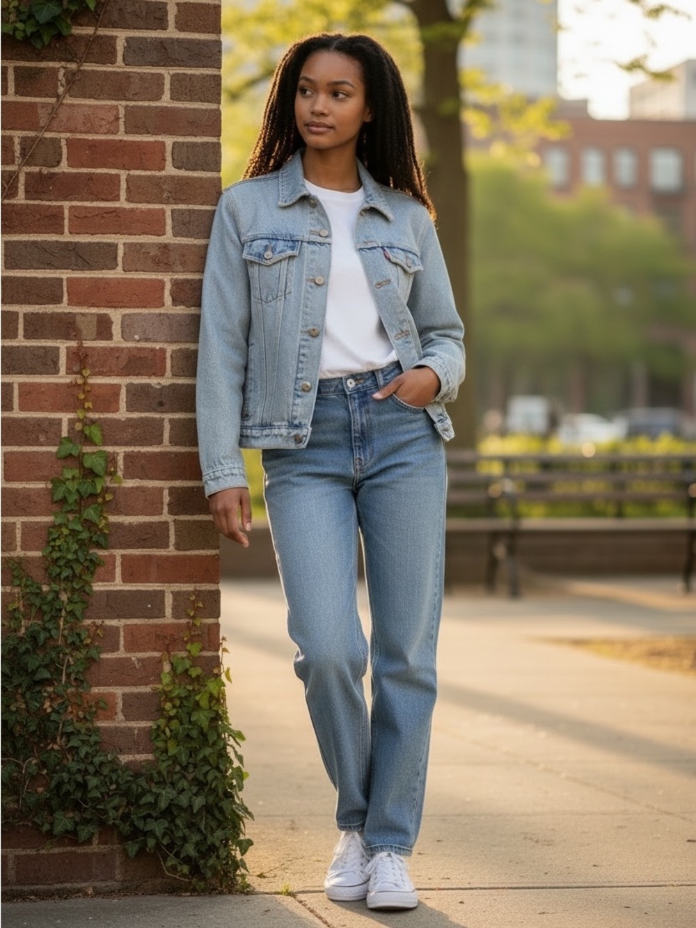 Levi's Light Blue Denim Jacket with Brown Patch Size Medium